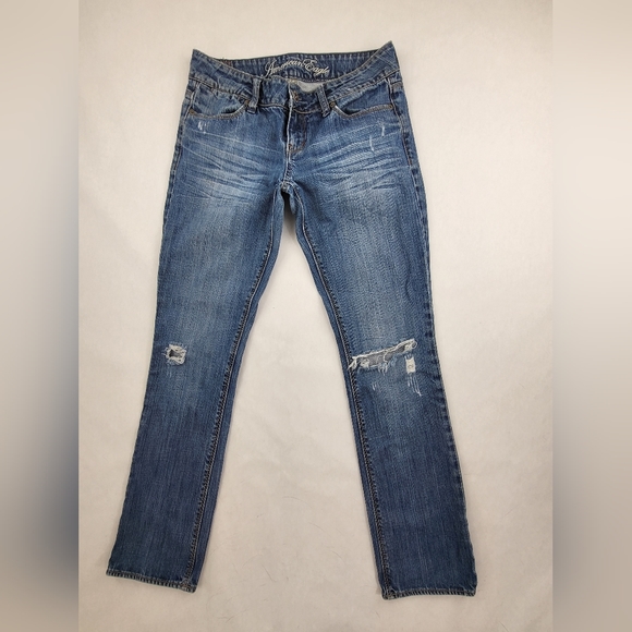 American Eagle Jeans Womens Size 4 Long Straight 77 Denim Low Rise Distressed - Picture 2 of 11